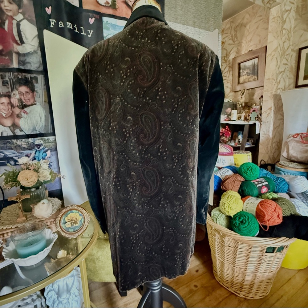 VELVET SUIT JACKET NAVY PAISLEY LOUNGE BLAZER PONTE DE UOMO ITALY 🇮🇹 VTG SIZE 38 - Picture 4 of 4
